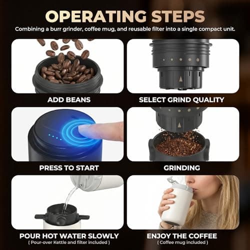 HAUSHOF Portable Electric Coffee Grinder, Travel Coffee Maker and Brewing Kit, Coffee Grinders for Home Use, Portable Pour Over Coffee Maker For Travel, Camping, Car — view 6