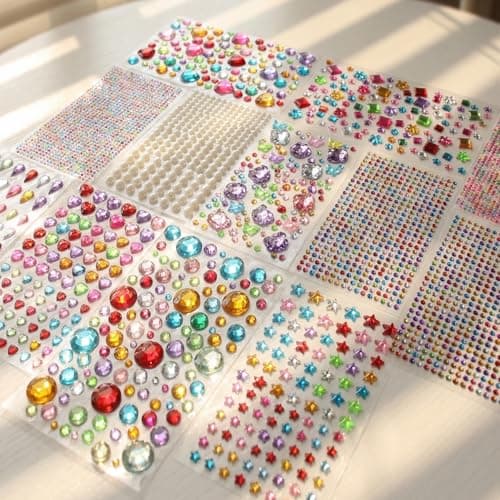 Gikboup 3521 Pieces Self Adhesive Jewels for Crafts, Gems Stickers for Kids, Flat Back Plastic Fake Jewels for Scrapbook Supplies and face gems
