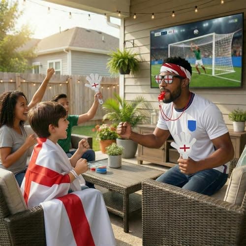 Louxiar 7 Pcs Cheering Kit for Football Matches, 2026 England Soccer Fan Game Day Accessory Set, Includes Flag, Glasses, Whistle, Clapper, Wristband, Scarf & Headband — view 4