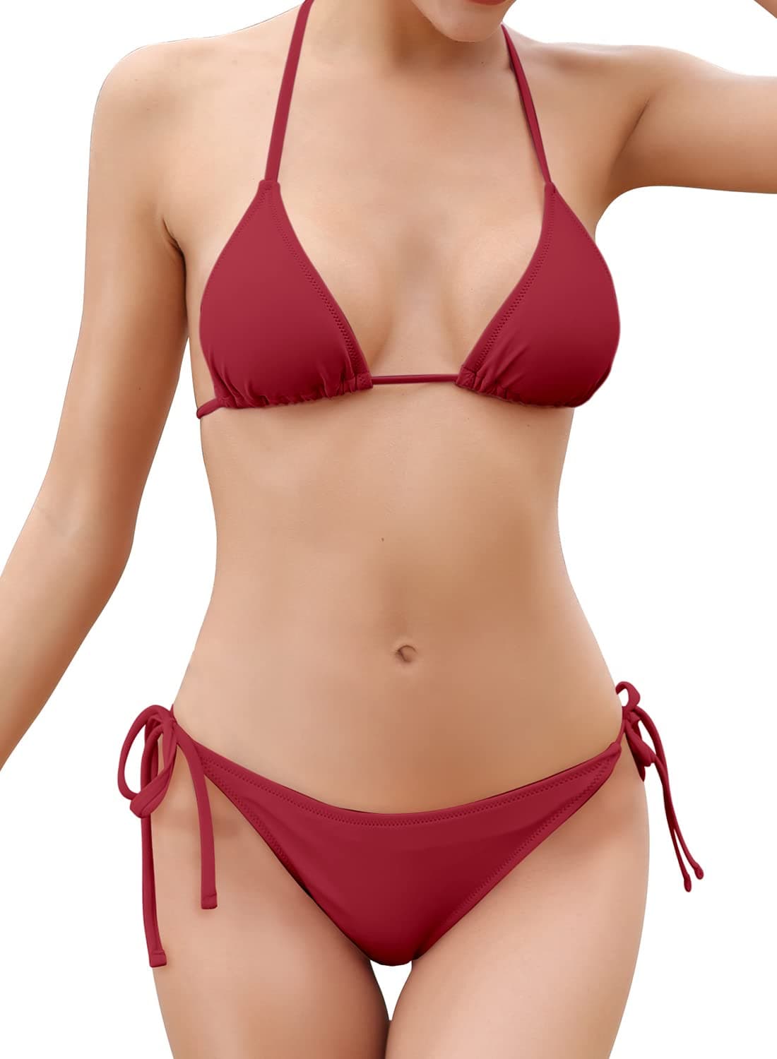 SHEKINI Traje de Baño de Dos Piezas Mujer Acolchada Clásico Ajustable Halter Triángulo Bikini Top Bikini Brasileño Cintura Baja Bikini Bottom Bikini de La Playa — view 63