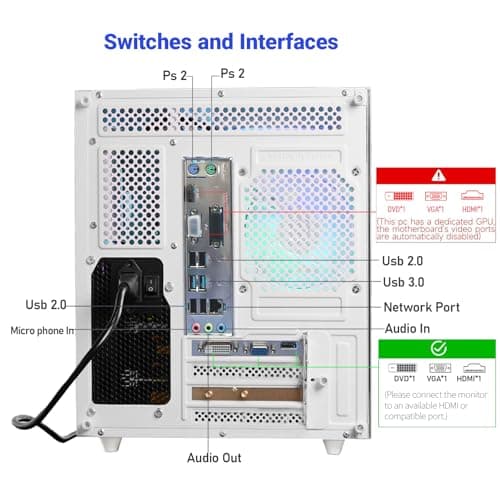 Qehi Prebuilt Desktop PC,Core i7 Processor Up to 4.0GHZ | 16G RAM | 256G SSD | WiFi 6 | 7 RGB Fans | Ready to use Computer Tower for Home and Office-White — view 7