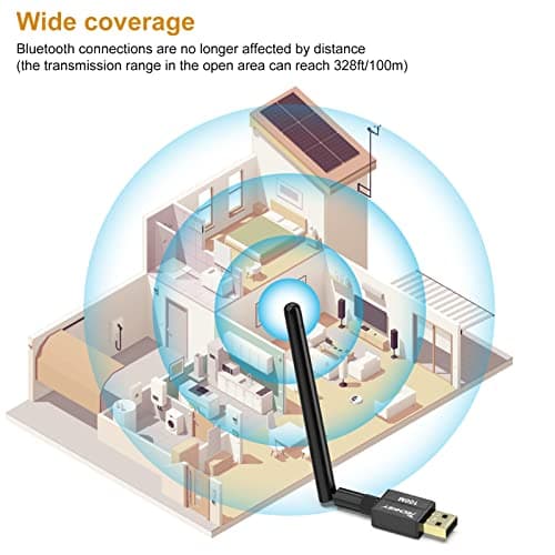 Long Range USB Bluetooth 5.3 Adapter for Desktop PC - 328FT Wireless Transfer for Mouse, Keyboard, Headphones - Win11/10/8.1 Support — view 4