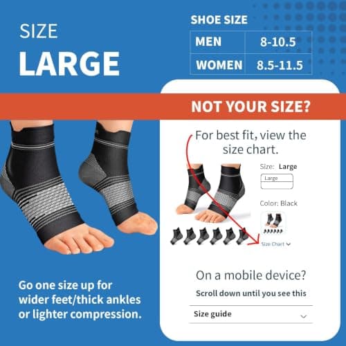 Plantar Fasciitis Sock (6 Pairs) for Men and Women, Ankle Brace Compression Socks with Arch Support for Achilles Tendonitis, Heel Pain, Swelling & Arthritis Relief, Black, Large — view 2