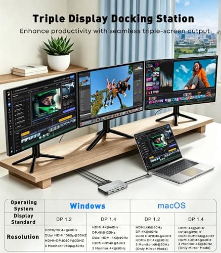 SWITCHFLUX USB C Docking Station Dual Monitor,Laptop Docking Station 3 Monitors Triple 4K Display with 2 HDMI, DisplayPort,100W PD Charging,USB 3.0 Ports Multiport Adapter for Dell, HP, Lenovo,etc — view 2