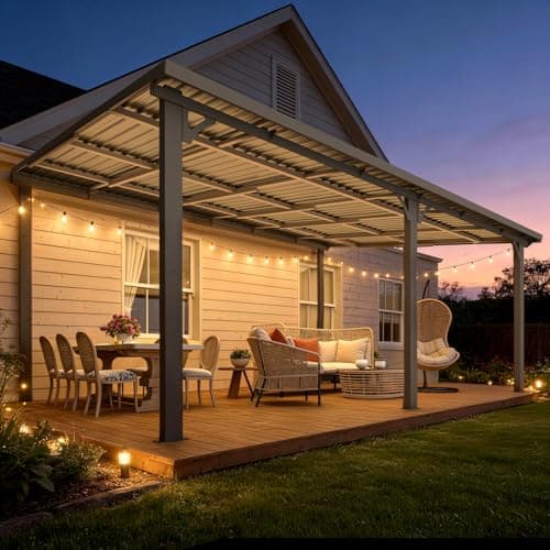 U-MAX 16' x 12' Outdoor Pergola Hardtop Gazebo, Wall-Mounted Heavy Duty Lean to Metal Awnings Gazebos on Clearance for Patio, Large Galvanized Steel Pergolas and Gazebo for Outdoor — view 6
