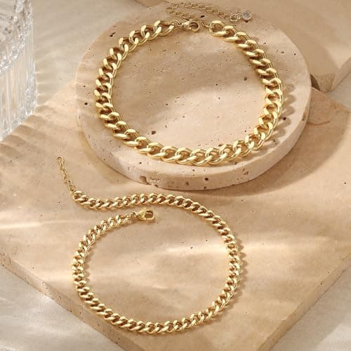Tewiky Chunky Ankle Bracelets for Women,Dainty Layered Waterproof Anklet for Women Adjustable Cuban Set Stackable Cute Summer Beach Jewelry Gift — view 3