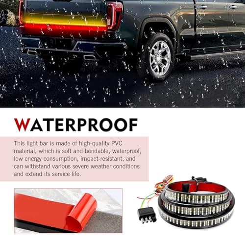 Icyfond Tailgate Light Bar, 12V 60-inch Led Tailgate Light Bar Strip, Triple Row High Brightness Lights Strips with Red Brake/White Reverse/Sequential AmberTurn Signals, for Pickup Trailer SUV RV Van — view 4
