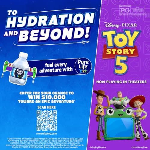 Pure Life Purified Bottled Water, 24 Pack - Still Drinking Water Enhanced with Minerals for a Crisp Taste - 8 Fl Oz - Toy Story 5 Packaging Graphics — view 3