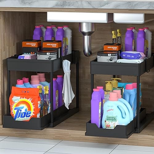 DEKAVA Under Sink Organizer 2 Pack, Bathroom Cabinet Organizer, 2 Tier Sliding Cabinet Basket Organizer Drawer, Multi-Purpose Bath Collection Baskets for Bathroom (Black) — view 3