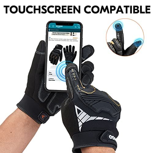 Vgo 1 Pair Heavy Duty Mechanic Gloves, Work Gloves, Impact Reducing, Touchscreen (Size L, Black, SL8849) — view 5