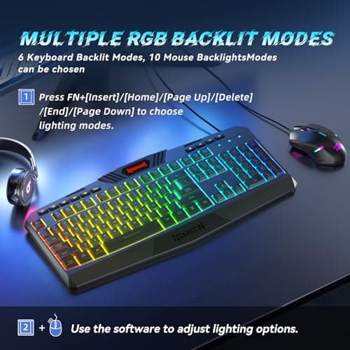 Redragon S101-3 PRO Gaming Keyboard and Mouse, RGB Backlit Programmable Keyboard Mouse with Software, Independent Macro Record Keys, Value Combo Set, New Update Version — view 2