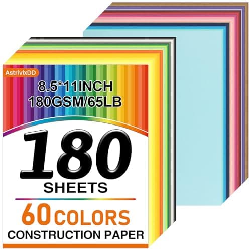 180 Sheets Heavy Colored Cardstock 8.5" X 11"，60 Assorted Colors Construction Paper，180GSM/65LB Card Stock Bulk，Cardstock Printer Paper for Printing, DIY Craft, Card Making, Party Dec