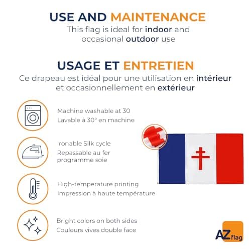 AZ FLAG - Free France 1940-1944 Flag - 150x90 Cm - 100D Polyester French Resistance - France Libre Banner with Two Metal Grommets - Fade Resistant - Vivid Colors - 3' x 5' Feet - 3x5 Ft — view 4