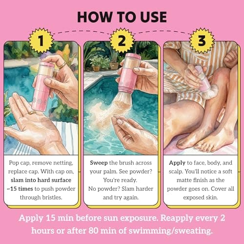 Sol Brush SPF 50 Mineral Sunscreen Powder, Broad Spectrum UVA/UVB Protection Sunscreen, Mess Free Brush On Applicator, Clean & Cruelty Free, Water Resistant (80 Minutes), Pink, Fair — view 5
