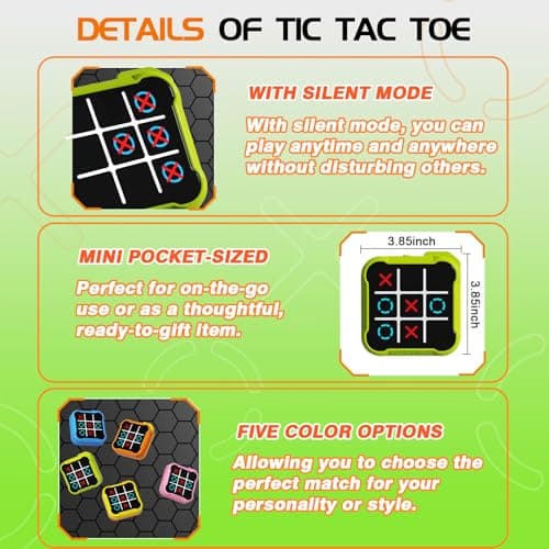 Electronic Tic Tac Toe Game, 4-in-1 Handheld Puzzle Tic Tac Toe Bolt Game, Portable Travel Board Game for Car Ride, Educational Memory Games for Ages 3 for Boys, Green — view 5