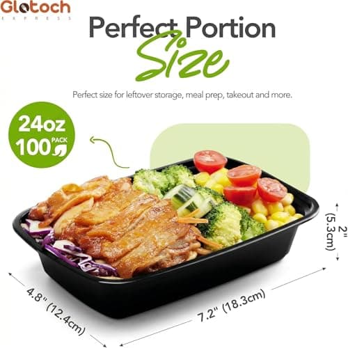 Meal Prep Containers 24oz-100 Pack (200-Piece) Reusable Food Storage Containers with Lids Microwave, Freezer, Dishwasher Safe - Leakproof & BPA Free Durable Plastic Bento Box for To Go Take Out — view 2