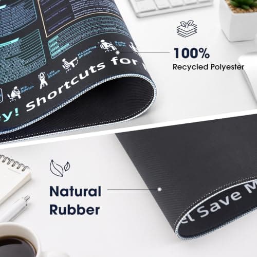 Excel Cheat Sheet Desk pad-Big Mouse Pad(31.5in x 11.8in x 0.1in) | Desk Mat for Microsoft Excel Shortcuts | Office Desk Accessories | Non-Slip Stitched Edge — view 2