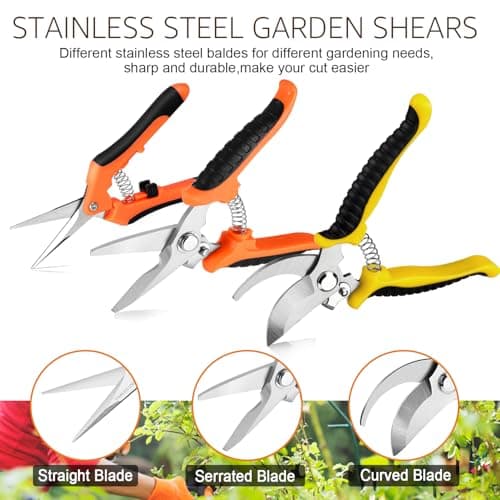 3 Pack Garden Pruning Shears Stainless Steel Blades Handheld Pruners Set with Gardening Gloves — view 2