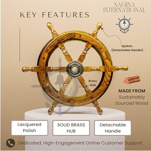 Nagina International Nautical Handcrafted Wooden Ship Wheel - Home Wall Decor (24 Inches, Natural Wood)