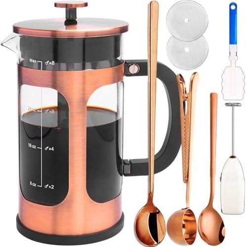ADAMITA French Press Coffee Maker 8 cups 34 oz 304 Stainless Steel Coffee Press with 4 Filter Screens, Easy Clean Heat Resistant Borosilicate Glass - Free 100% BPA
