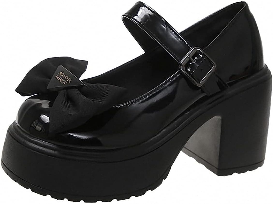 Womens Platform Mary Janes Shoes Sweet Toe Ankle Lolita Gothic Pumps Chunky Patent Leather — view 27