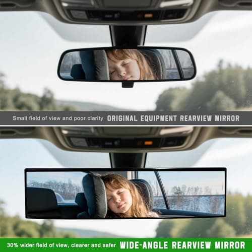 CCHRN Rear View Mirror, 12.2 Inch Anti-Glare Chrome Wide Angle Convex Car Interior Mirror, Clip-on Clear Panoramic Rearview Mirrors to Reduce Blind Spot for Cars SUVs Trucks — view 2