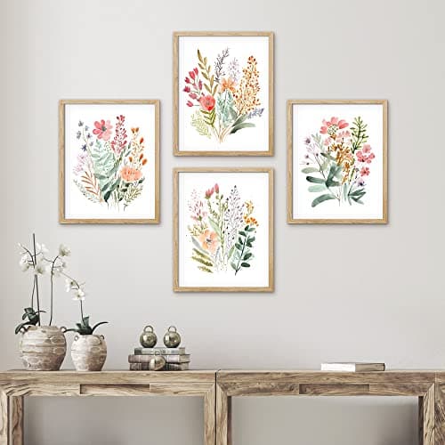 SIGNWIN Framed Colorful Wildflower Forest Bouquet Wall Art, Set of 4 Nature Wilderness Wall Decor Prints, Botanical Floral Wall Décor for Living Room, Bedroom - 8"x10" Natural — view 2
