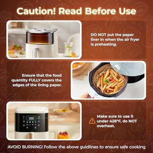 Air Fryer Liners Disposable, 150Pcs 8" Square [Food Grade Material] Unbleached Parchment Paper Liners Non-Stick & Waterproof Oilproof for 5-8 QT Airfryer Basket, Baking, Roasting Microwave, Oven — view 4