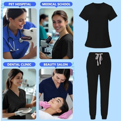Scrubs for Women and Man V-Neck Pocket Top Drawstring Jogger Pants Nursing Scrubs Uniform — view 5