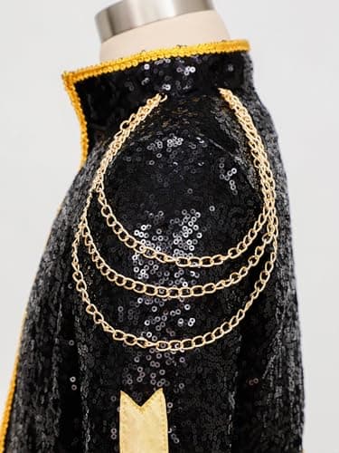 YONGHS Girls Sequin Popular Singer Tops Music Festival Stage Performance Sparkly Dance Crop Jacket Black 6 Years — view 4