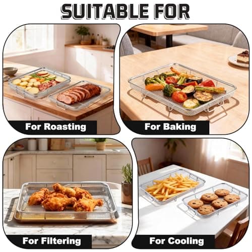 P&P CHEF 11.8 Inch Air Fryer Basket for Oven, 3 Pieces Stainless Steel Air Fryer Racks Accessories for Cooking Baking Roasting, Dehydrator Rack Frying Baskets, Non Toxic & Dishwasher Safe — view 5