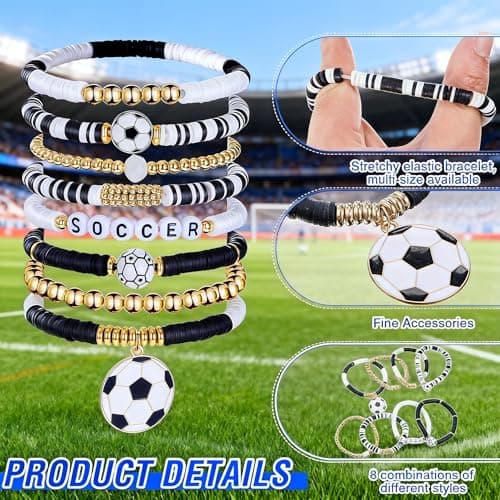 GlobalDecor Soccer Bracelet, Sports Bracelets for Women | 8Pcs Stackable Stretch Bracelets, 2026 Soccer Fan Gear, 2026 World Cup Decor & Football Party Supplies for Game Day, Soccer Mom & Team Gifts — view 2