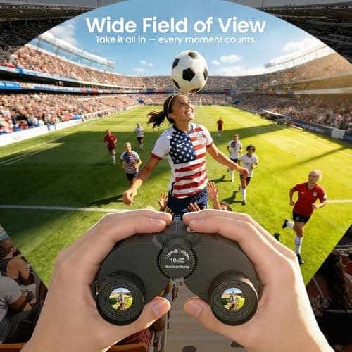 Aurosports Compact Binoculars for Adults and Kids - 10x25 Small Lightweight Binoculars for Bird Watching, Easy Focus for Theater, Cruise & Travel - Ideal Gift with Carrying Case & Strap — view 2