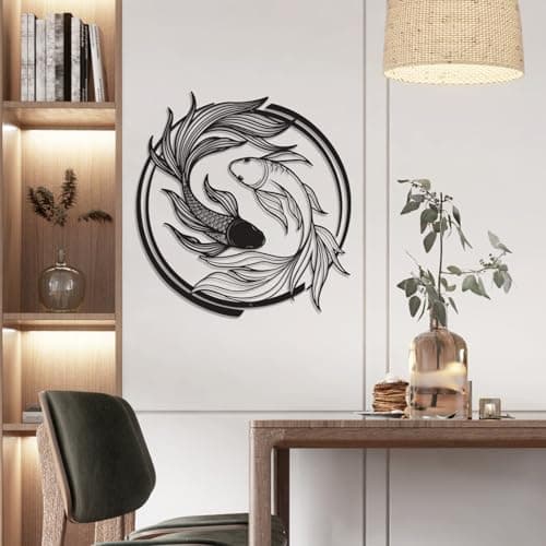 LWHZHE Metal Wall Decor - Japanese Style Wall Decoration Black Zen Wall Art Asian Room Decor for Living Room, Bedroom, Dining Room (Koi Fish) — view 6