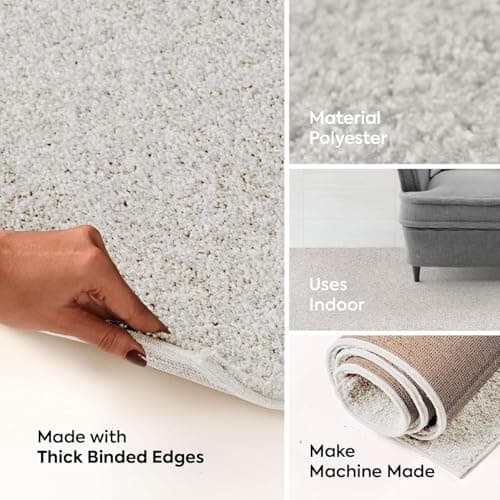 Ambiant Pet Friendly Solid Color Area Rugs Off White - 3' Square, Indoor, Stain Resistant, Perfect for Living Room, Bedroom, Dining Room, Entryway, Pet & Kids Friendly Rug, Wedding, Made in USA — view 4