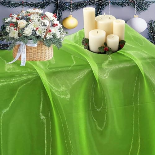 MDS® Pack of 10 Yard Sheer Organza Fabric for Wedding Party Home Event Banquet Decorations, Backdrop Curtain Craft Dress Sewing Fashion DIY Crystal Organza Tulle Fabric Bolt 44” Wide - Apple Green