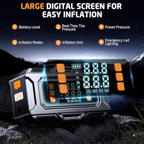Jump Starter with Air Compressor, 8000A Car Battery Jump Starter (9.0 Gas/8.0L Diesel), 180PSI Car Battery Jumper Starter Portable 12V Jump Box with Jumper Cables, LED Light, Power Bank, LCD Display — view 3