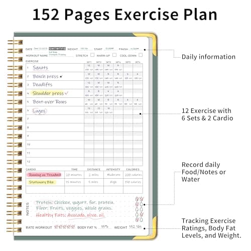Kamoy Fitness Workout Planner for Women & Men, A5(5.7" x 8.2") Workout Log Planner for Track Gym ＆ Home Workouts, Track Progress, Achieve Your Wellness Goals - Green — view 2