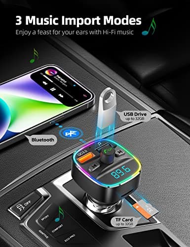 Nulaxy Bluetooth FM Transmitter for Car, Upgraded QC3.0 & 5V 1A Dual USB Charger Bluetooth Car Adapter Wireless Radio, 7-Color LED Backlit Light, Hands-Free Calling, Support USB Drive TF Card - NX10 — view 3