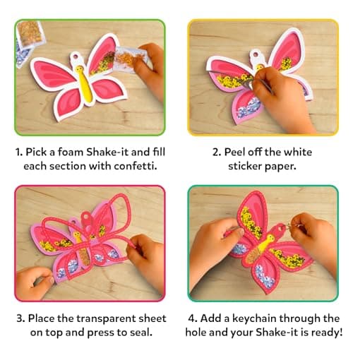 Skillmatics Shake-its – Glitter Craft Kit for Kids, DIY Arts & Crafts with Keychains, Mess-Free Activity, Travel Toy, Flowers & Butterflies, Birthday Gifts for Girls & Boys Ages 4, 5, 6, 7, 8, 9 — view 3