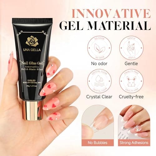 UNA GELLA Gel Nail Glue, Solid Nails Gl ue Gel 40g Lamp Curing Needed Soak Off G LUE Strong Nail G LUE G el for Acrylic Fake Nails Tips Extension Press On Nails for Gelly Tips — view 2