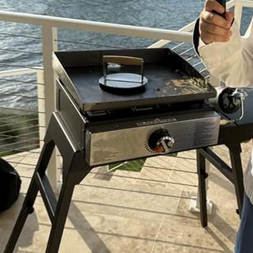 Foldable Griddle Stand Table for Blackstone 17" and 22" Tabletop Griddles, Adjustable Height Grill Stand with Side Shelf, Portable Outdoor Cooking Stand — view 4