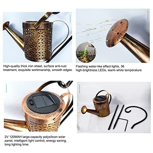 Solar Watering Can with Lights,Solar Outdoor Garden Decor Lights Waterproof Hanging Lantern Landscape Lights Retro Metal Solar Lights for Yard Lawn Patio Gardening Gifts — view 2