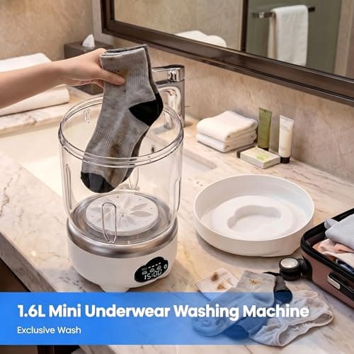 Underwear Washing Machine, Portable Washing Machine, 1.6L Foldable Mini Washer with 3 Modes, Rechargeable Laundry Machine for Socks, Baby Clothes, Travel, RV, Apartment
