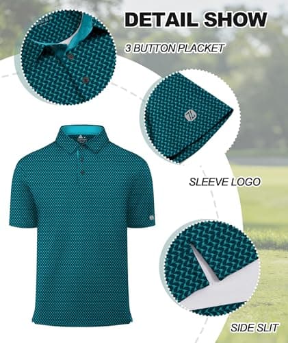 ZITY Mens Golf Shirts Short Sleeve Polo Shirt Performance Moisture Wicking Printed Poloshirt UPF50+ Tennis Casual T-Shirt Blue — view 3