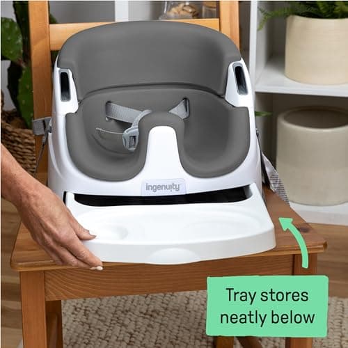 Ingenuity Baby Base 2-in-1 Booster Feeding and Floor Seat with Self-Storing Tray - Slate — view 4