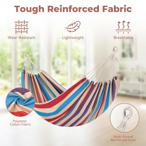 Hammock with Stand, Ohuhu Double Hammock with Space Saving Steel Stand & Pillow 2 Person Hammocks with Portable Carrying Bag for Camping Garden Patio Indoor Use Gift for Birthday, Tropical — view 2