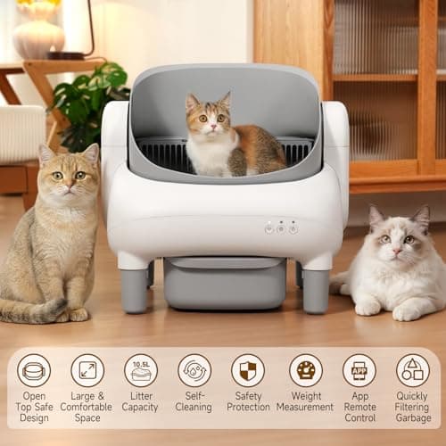 Hazrela Automatic Cat Litter Box,Self Cleaning Litter Box for Multiple Cats with Open Top Design,App Control and Safety Protection,Ultra-Quiet,Easy Setup,Light Gray — view 2