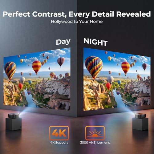 4K Projector with WiFi and Bluetooth - 3000 ANSI Lumens, ELEPHAS Outdoor Movie Projector Compatible with NETFLIX/Prime Video/YouTube, Smart Projector for HDMI/USB/iOS/Android, Portable Home Cinema — view 2