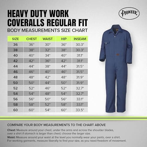 Pioneer Heavy Duty Work Coveralls for Men - 7 Pockets - Adjustable Wrist, Action Back, Elastic Waist - Regular Fit — view 5